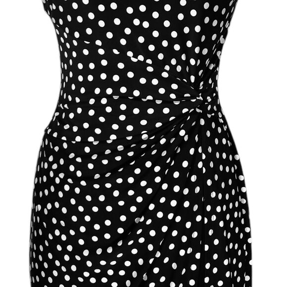 Chaps Ralph Lauren Women's Dress Black White Polka Dot Faux Wrap Party Sheath M - Picture 4 of 8